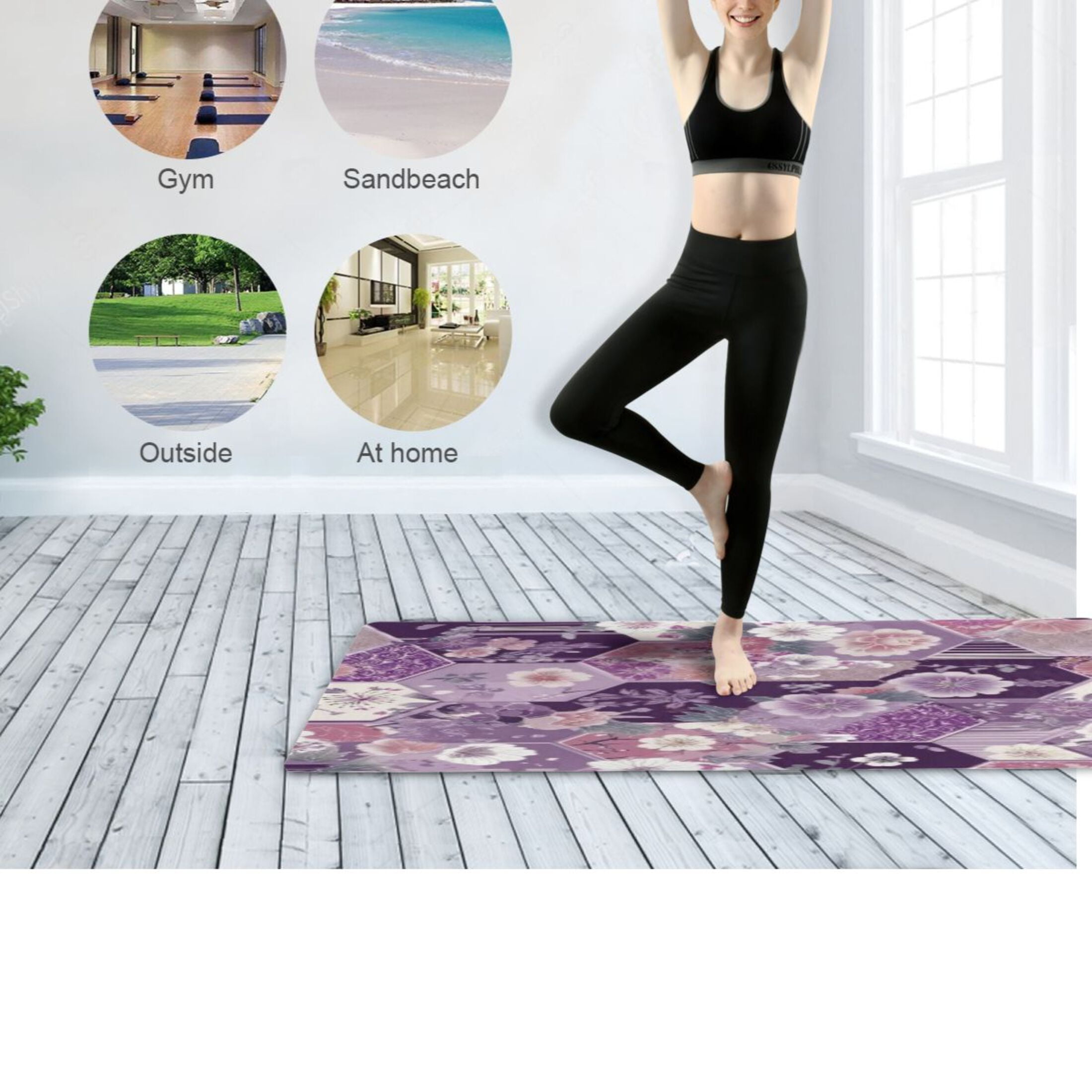 BZSMCE Yoga Mat Women Fitness Mat Purple Hexagon Floral Pattern