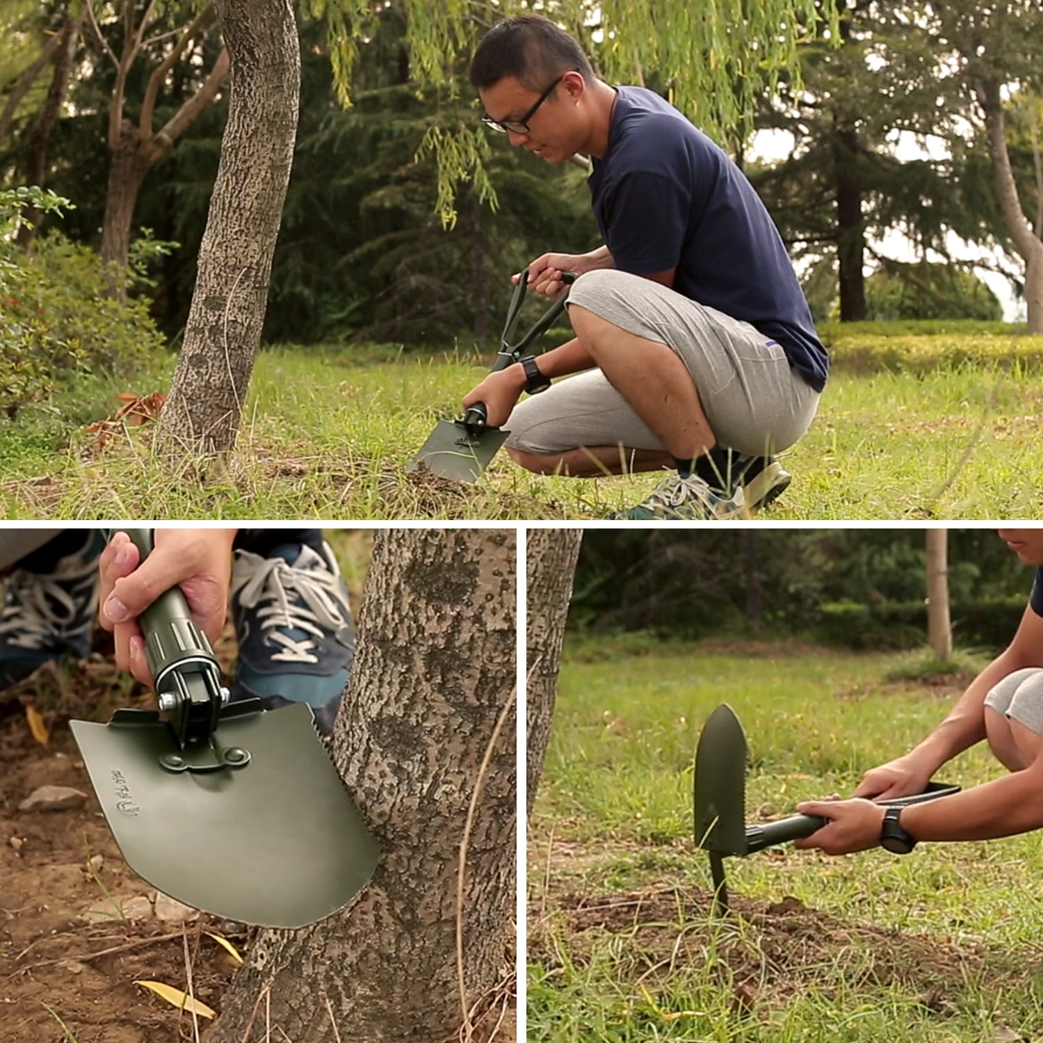 REDCAMP Military Folding Handle Shovel, Entrenching Survival tool camping shovel with cover - Thumbnail 3