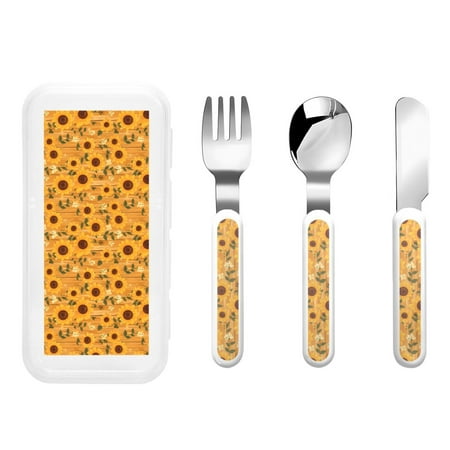 

Qokaie Modern Wood Grain Sunflower for Stainless Steel Kids Silverware Set - Children’s Utensil Set - Children s Knife Fork And Spoon Set