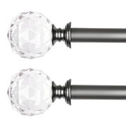 2 Pack 3/4 Inch Diameter Adjustable Curtain Metal Rod with Round Clear Acrylic Ball Finials，66 to 120 Inch