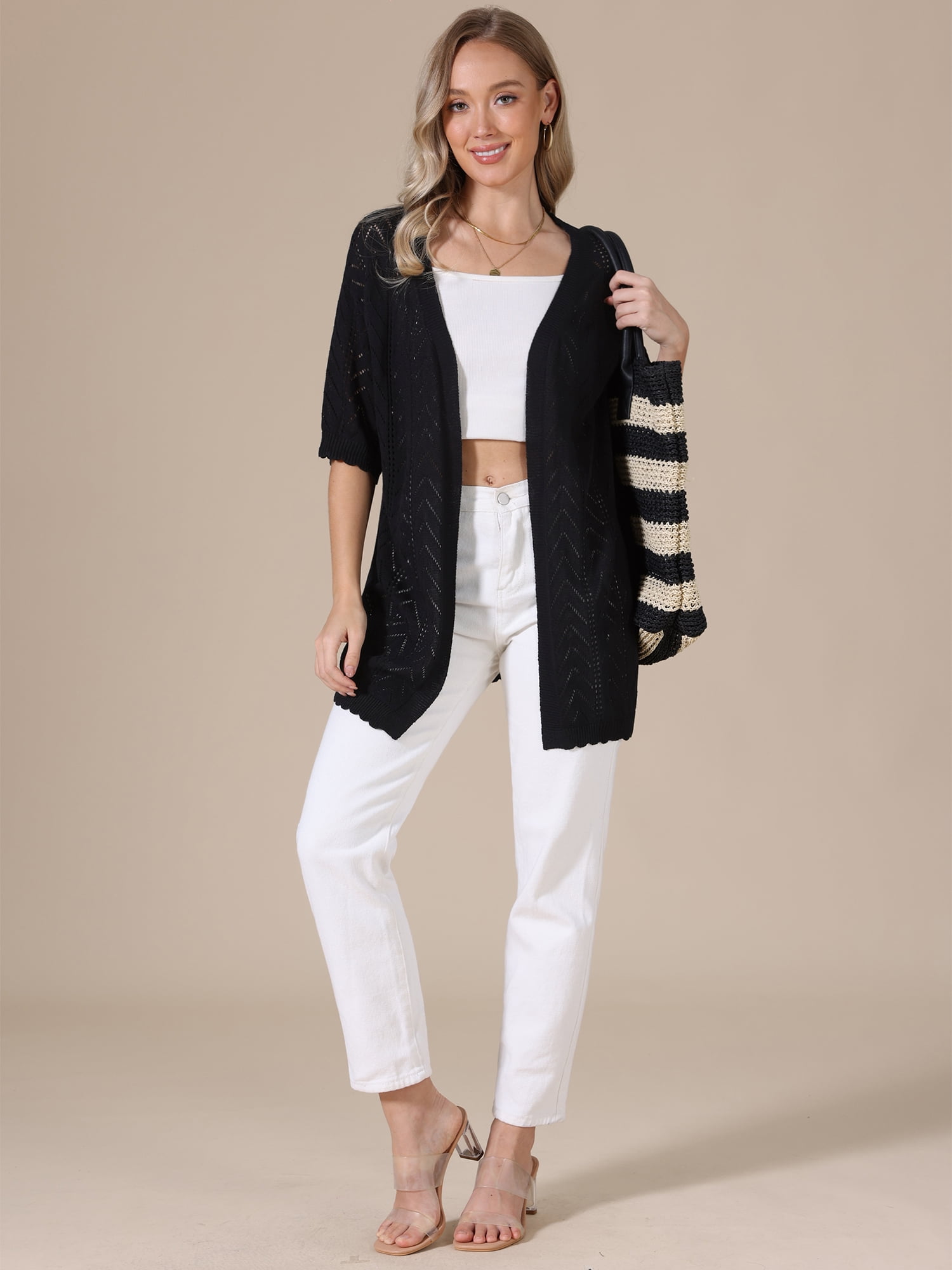 DARING DIVA Women's Lightweight Open Front Crochet Cardigan Sweaters XL Black