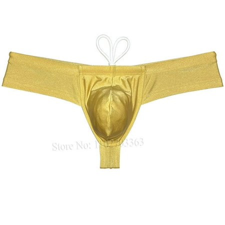 Botmois Men s Solid Swim Boxer Briefs Smooth Bikini Bottoms Thong Soft Drawstring Triangle Swimwear Shiny Mini Beach Boardshorts Bathing Suit Dark Yellow X