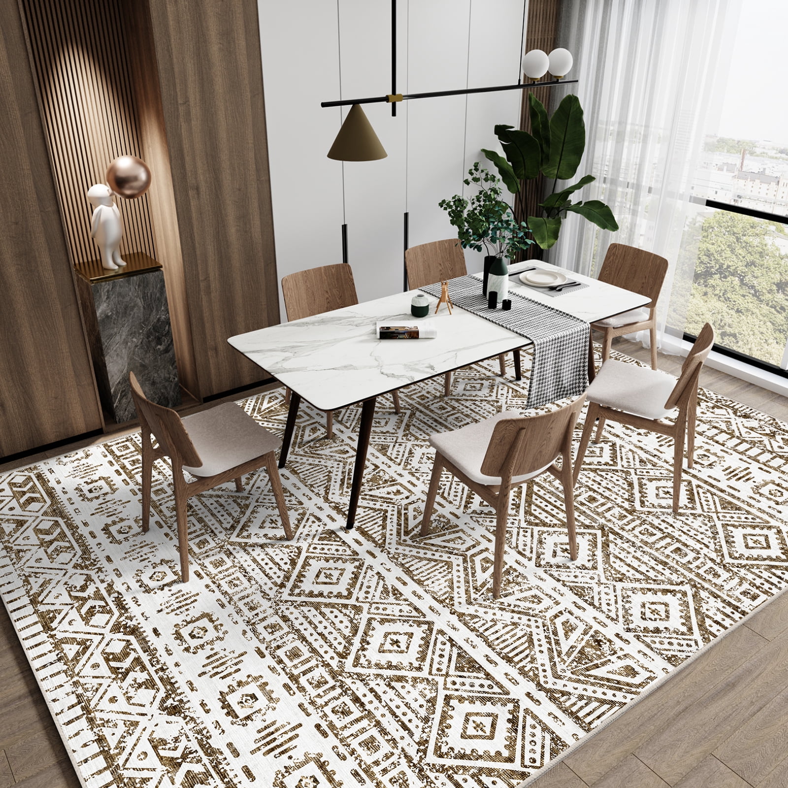 Cozylore 9'x12' Area Rugs for Living Room Modern Rug Soft Low Pile Non Slip Carpet Machine Washable Indoor Rug for Bedroom Dining Room, Brown