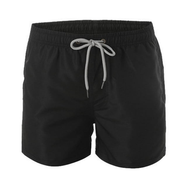 Bañador para hombre, fibra de poliéster de color puro, cintura elástica de secado rápido, traje de baño transpirable para hombre para surf en la playa, negro L