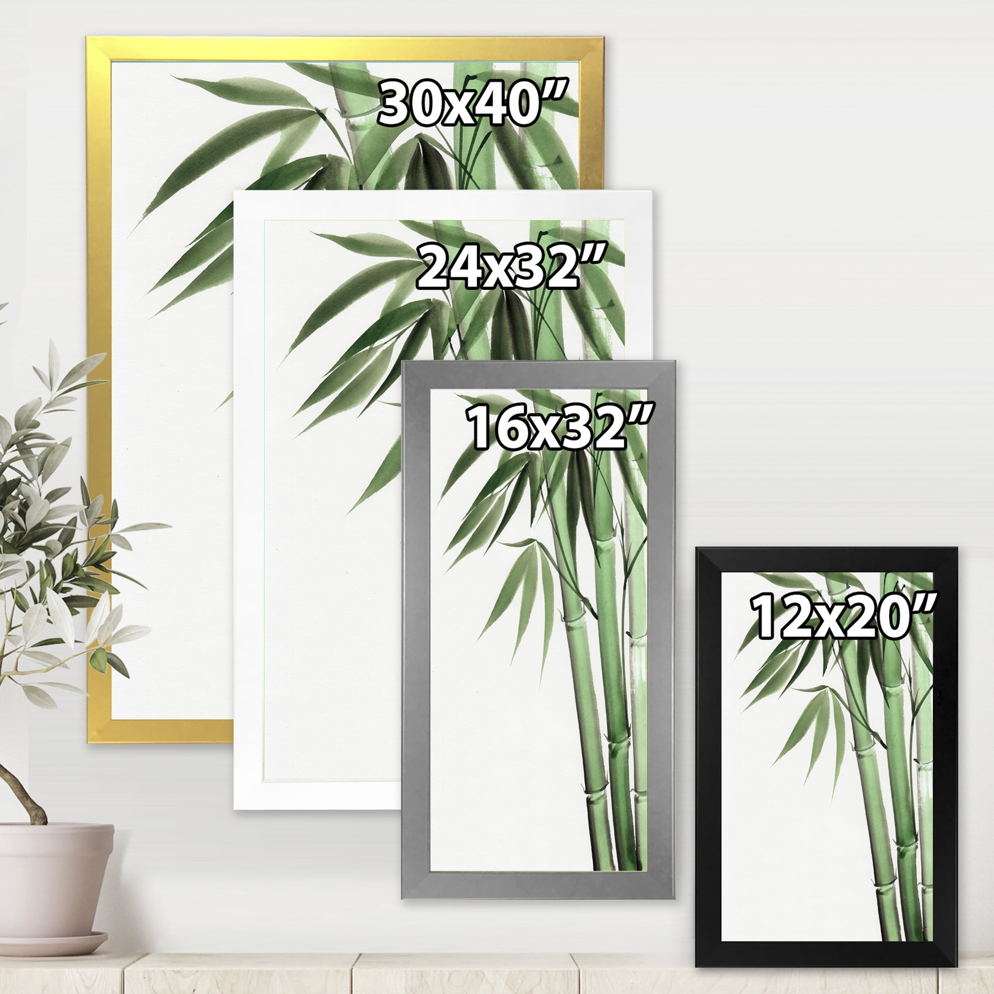 Designart 'Palm Bamboo Detail On White II' Traditional Framed Art Print