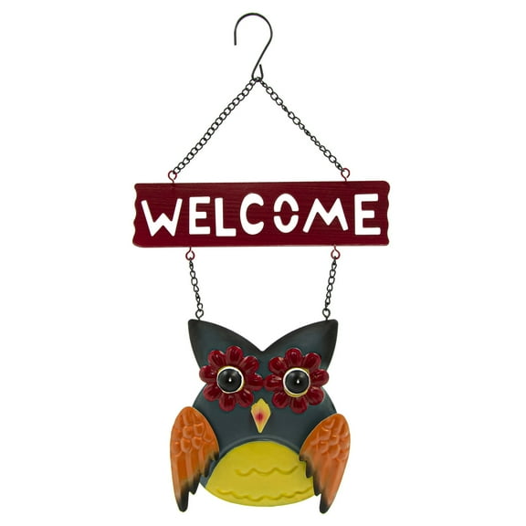 Harvest Owl Decorative Metal Door Wall Hanging "Welcome" Sign 15" x 6"