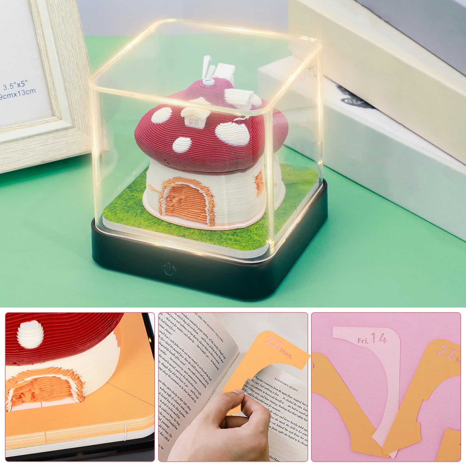 3D Calendar 2026 with LED Light Tear Away Paper Art Notepad Desk Time Piece Calendar with Acrylic Box Creative Present