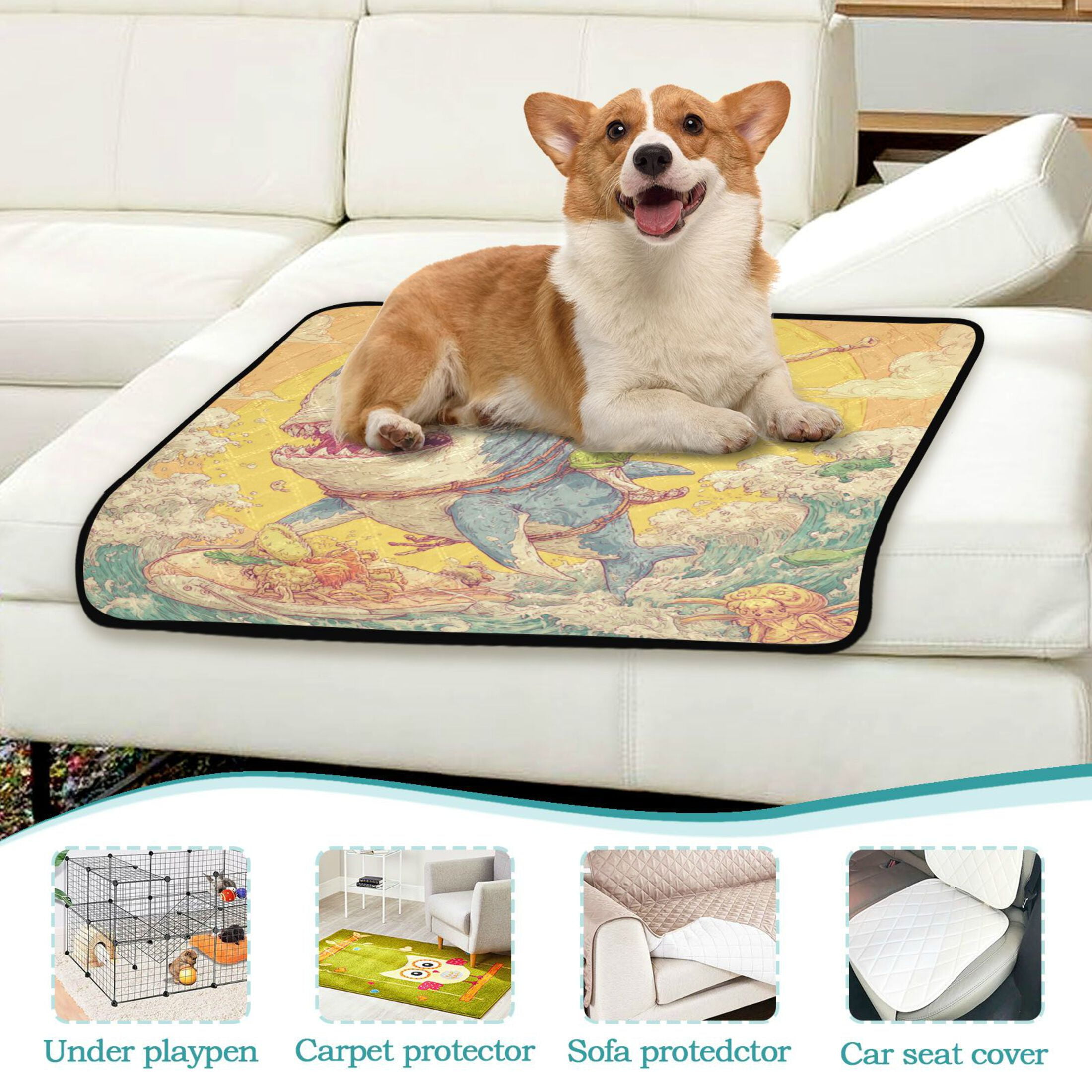 Qxltty Skull Surfing Cat litter Pads Pet Set of 2 Diaper Mats Center Anti-leakage Layer Absorbent Soft and Comfortable