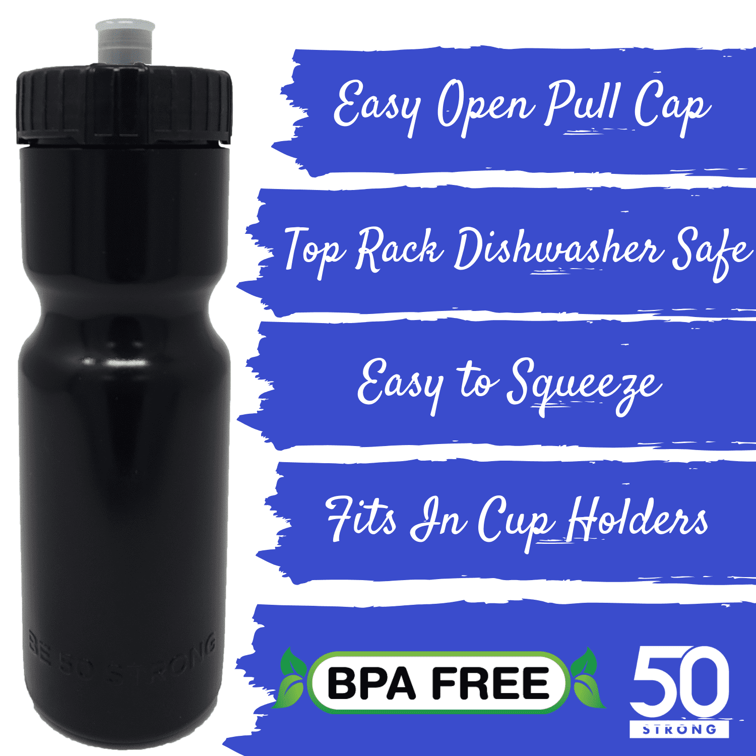 50 Strong Sports Squeeze Water Bottle Bulk Pack - 24 Bottles - 22 oz. BPA  Free Easy Open