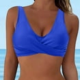 thumbnail image 2 of Hessimy Women's Sexy V Neck Twist Front Criss Cross Back Ruched Push Up Supportive Swimsuit Bikini Tops Only(Blue,XL), 2 of 5
