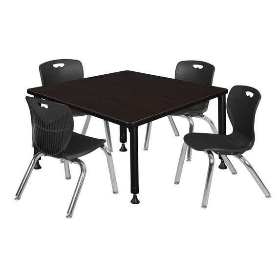 Kee 42in. Square Adjustable Table-Espresso & 4 Andy 12-in Chairs-Black