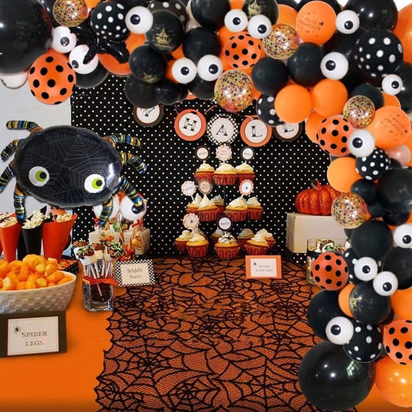 Halloween Balloon Arch Garland Kit, Black Orange Confetti Balloons with Mylar Spider Balloon for Kids Halloween Theme Party Background Classroom Decorations