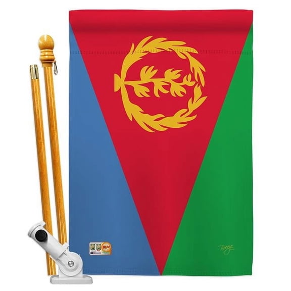 Breeze Decor BD-CY-HS-108299-IP-BO-D-US15-BD 28 x 40 in. Eritrea Flags of the World Nationality Impressions Decorative Vertical Double Sided House Flag Set with Pole Bracket & Hardware