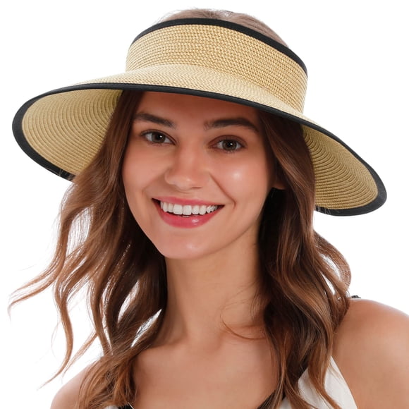 Sombrero Plegable de Paja con Ala Ancha y Visera Beige