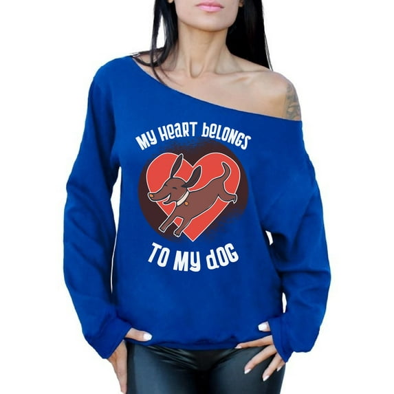 Awkward Styles Funny Valentine's Day Sweatshirt for Singles Dog Lover Off Shoulder Tops for Women Puppy Print
