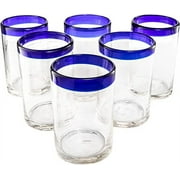 Hand Blown Mexican Drinking Glasses  Set of 6 Confetti Rock Design Glasses by The Wine Savant (Cobalt)