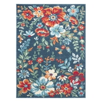 TOWN & COUNTRY EVERYDAY Hibiscus Bloom Modern Floral Indoor Outdoor Area Rug, UV Fade Resistant, High-Low Pile, Blue/Red/Beige, 5'2"x7'2"