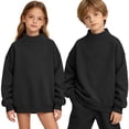 thumbnail image 2 of fatyb Girls Boys Mock Neck Sweatshirt Long Sleeve Thick Warm Pullover Solid Color Kids Comfortable Tops, 2 of 7