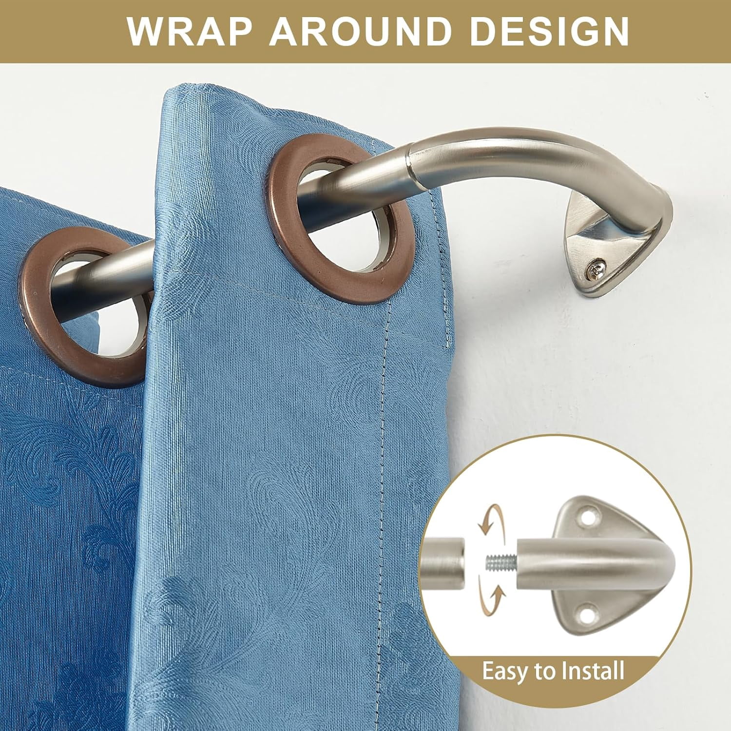 Wrap Around Curtain Rods 84-144", Brushed Nickel Curtain Rods 2 Pack, Room Darkening Curtain Rods for Window, 3/4 Inch Diameter Single Window Rod, Adjustable Blackout Curtains Rod Window Drapery Rod