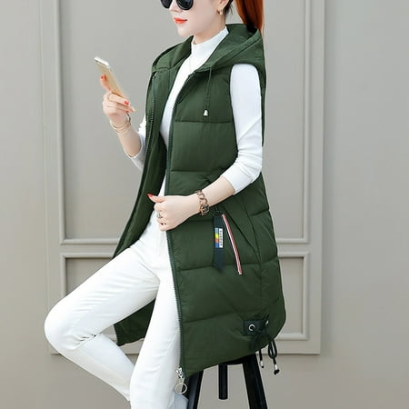 

FREE SHIPPING-camisole Women Fashion Hooded Slim Zippers Sleeveless Zipper Solid Warm Coat Tops Vest nightgowns for women lingerie valentines day birthday gifts Green