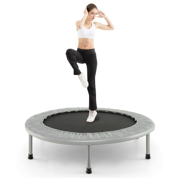 Gymax 38'' Folding Mini Trampoline Fitness Rebounder w/ Safety Pad Silver & Black