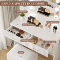 thumbnail image 3 of Makeup Vanity Desk with Mirror and 12 LED Lights,Vanity Table with Power Outlet, 2 Drawers, 6 Shelves, Hair Dryer Holder & Stool, Modern Dressing Table Furniture for Bedroom,White, 3 of 7