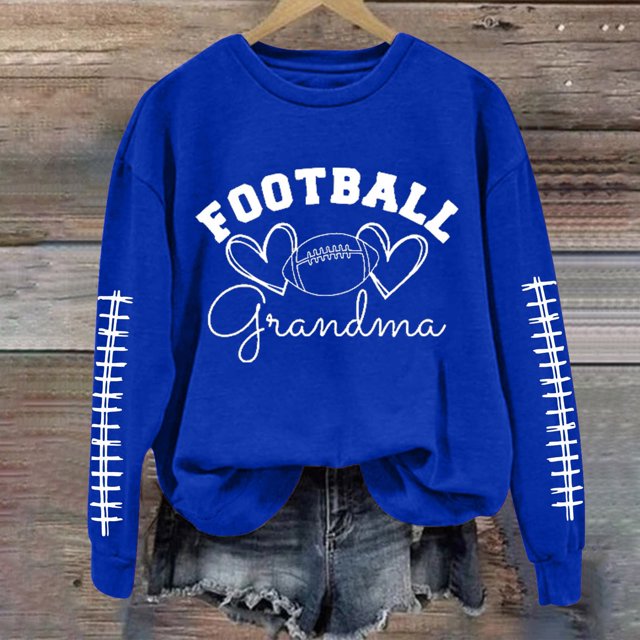 IMENGL T-Shirt à Col Rond à Manches Longues avec Lettrage « Grand-Maman » de Football, Bleu 2TG, Taille M-3TG