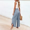 thumbnail image 5 of HKYNLAG Linen Pants for Women 2026 Flowy Smocked Waist Trousers Wide Leg Summer Ruffle Hem Pants Boho Beach Palazzo Pants with Pockets Light Blue M, 5 of 7
