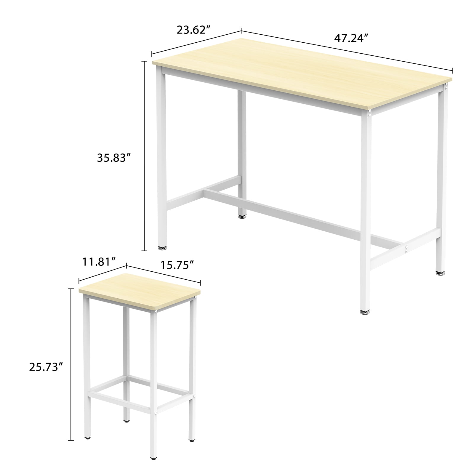 Oumilen 3 Piece Wood Bar Table and 2 Chairs Set Indoor Counter Height Dining Set, White