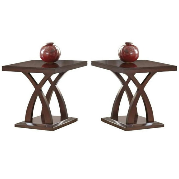 Home Square Square End Table in Espresso Cherry Wood - Set of 2