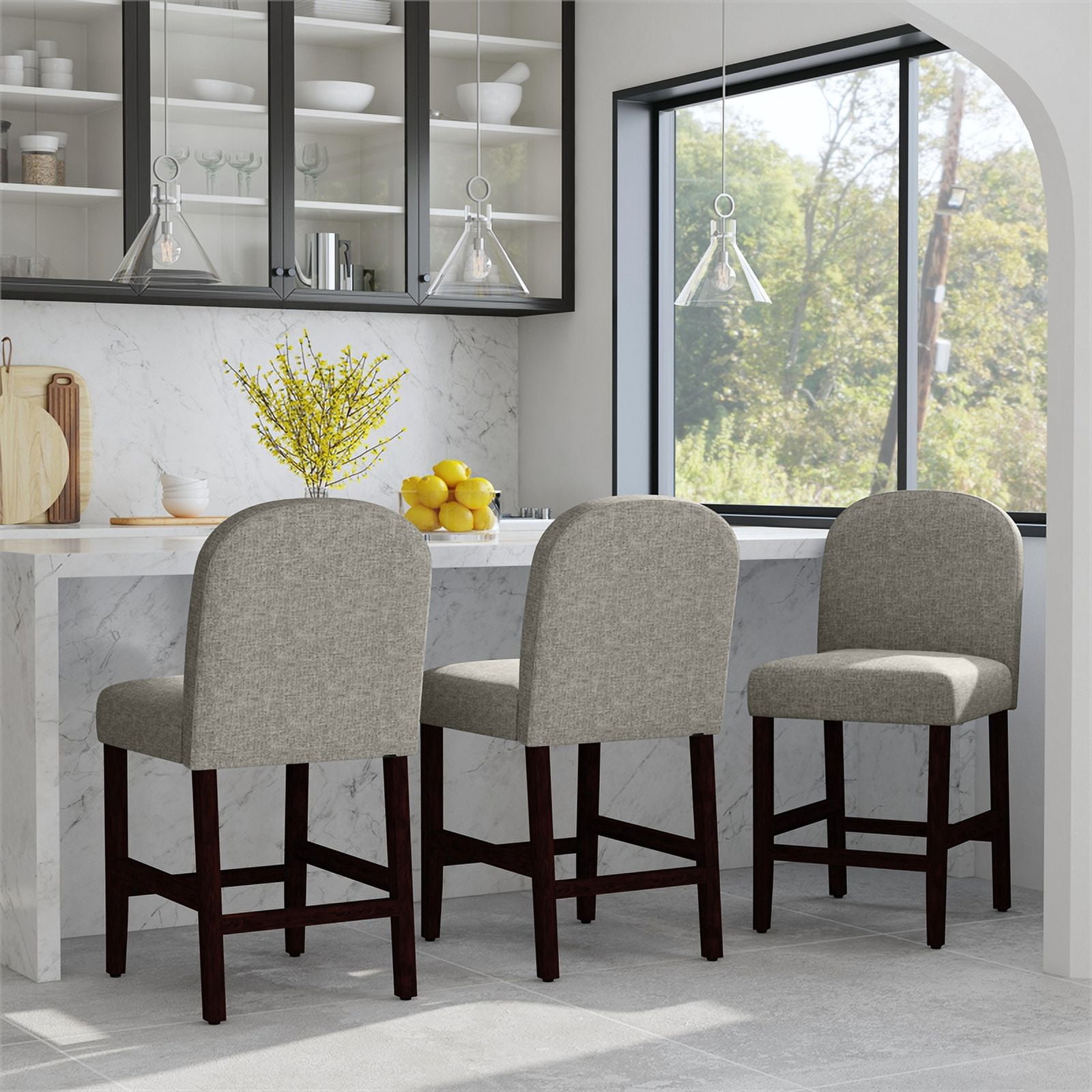 HomePop 27" Indoor Rounded Back Upholstered Counter Stool, Gray
