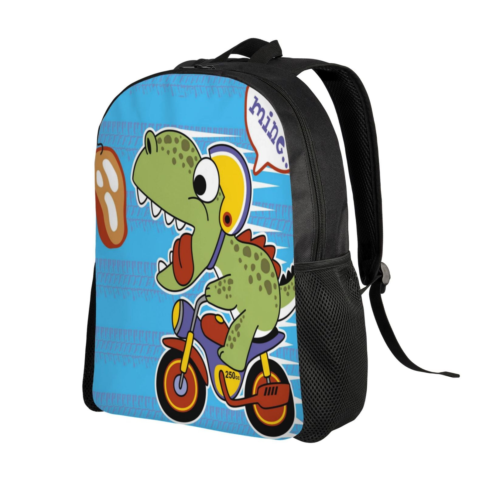 Xecao Dinosaur Riding a Motorcycle Print School Backpack with Laptop Compartment Small Travel Laptop Backpack for Women Men Waterproof College Backpack Simple School Bag