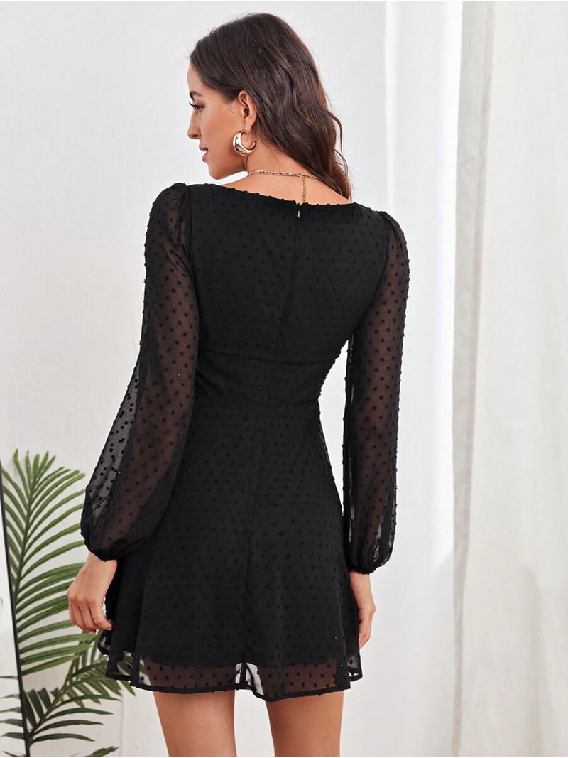 square neck long sleeve mini dress in black Lucy Black Long Sleeve Mini Dress - US 10