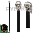 thumbnail image 3 of Brass Walking Stick – Unique Skull Head Knob Cane, Victorian Wooden Walking Stick for Men and Women, Black and Silver Vintage Style Steampunk Cane, 3 of 6
