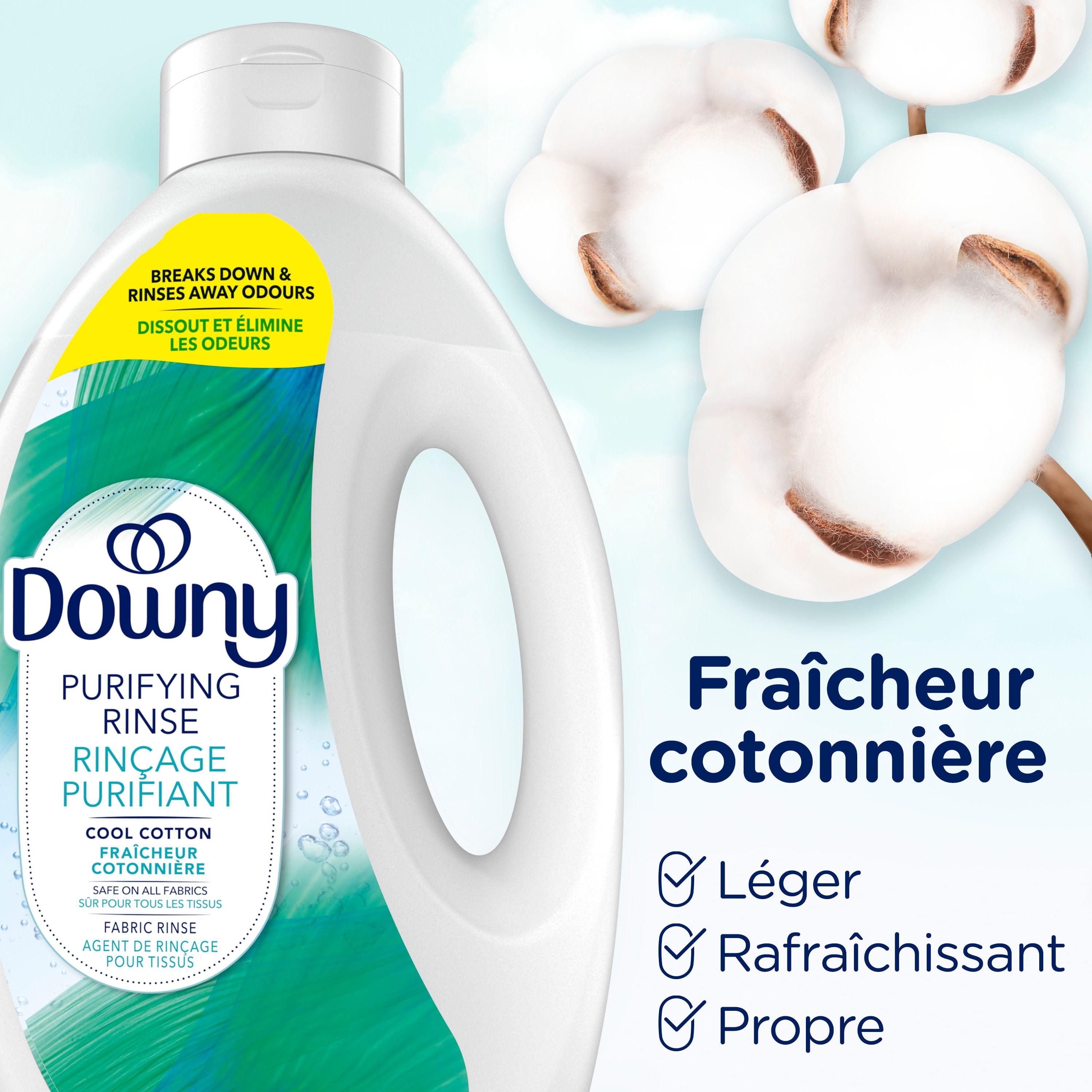 Downy Purifying Rinse Laundry Odour Remover, Cool Cotton Scent, Fabric Softener and Laundry Odour Removal Rinse, Fights Odours at the source, HE Compatible