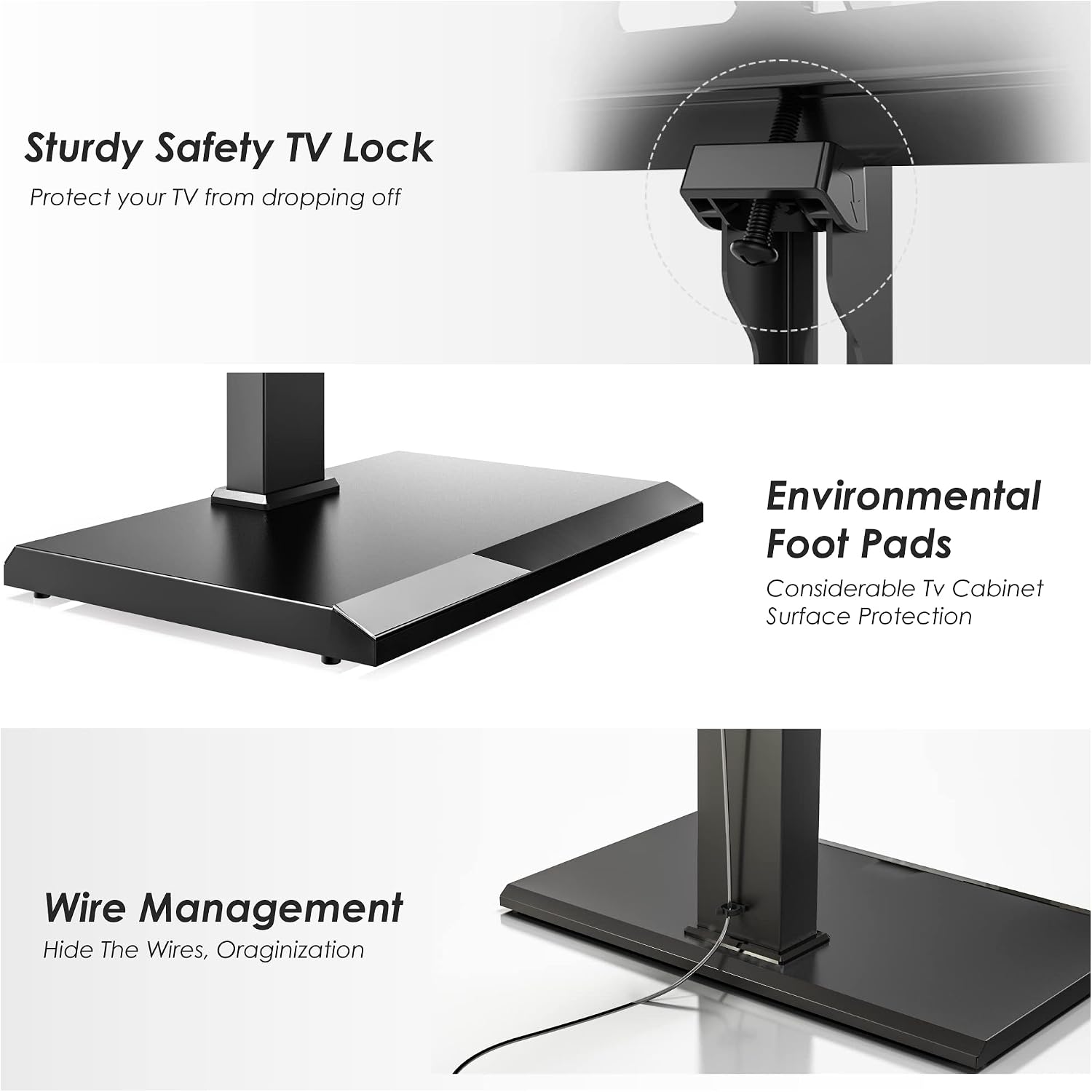 FITUEYES Floor TV Stand for 32–65 Inch TVs, Black, Swivel Mount, Height Adjustable, Iron Base