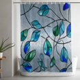 thumbnail image 4 of Glass Leaves Shower Curtain, Abstract Blue Green Ombre Leaf Glass Splicing Waterproof Shower Curtain Set with 12 Hooks Lightweight Bath Curtains Fabric Bathroom Decor 72x78 Inches, 4 of 9