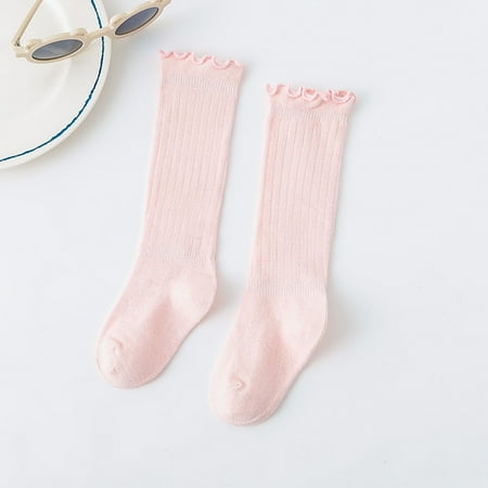 

Baby Girl Knee High Socks 5/ Pairs Knit Tube Ruffled Hollow out Long Stockings with Bow for Newborn Infant Toddler Kids