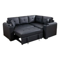 Nov Sectional Sleeper Sofa- 2 Pillows- USB Charger- Black Faux Leather