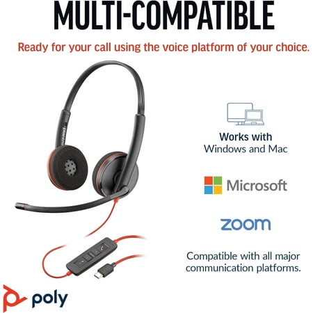 Poly - Blackwire 3220 USB-A Noise Cancelling On-Ear Headset - Black