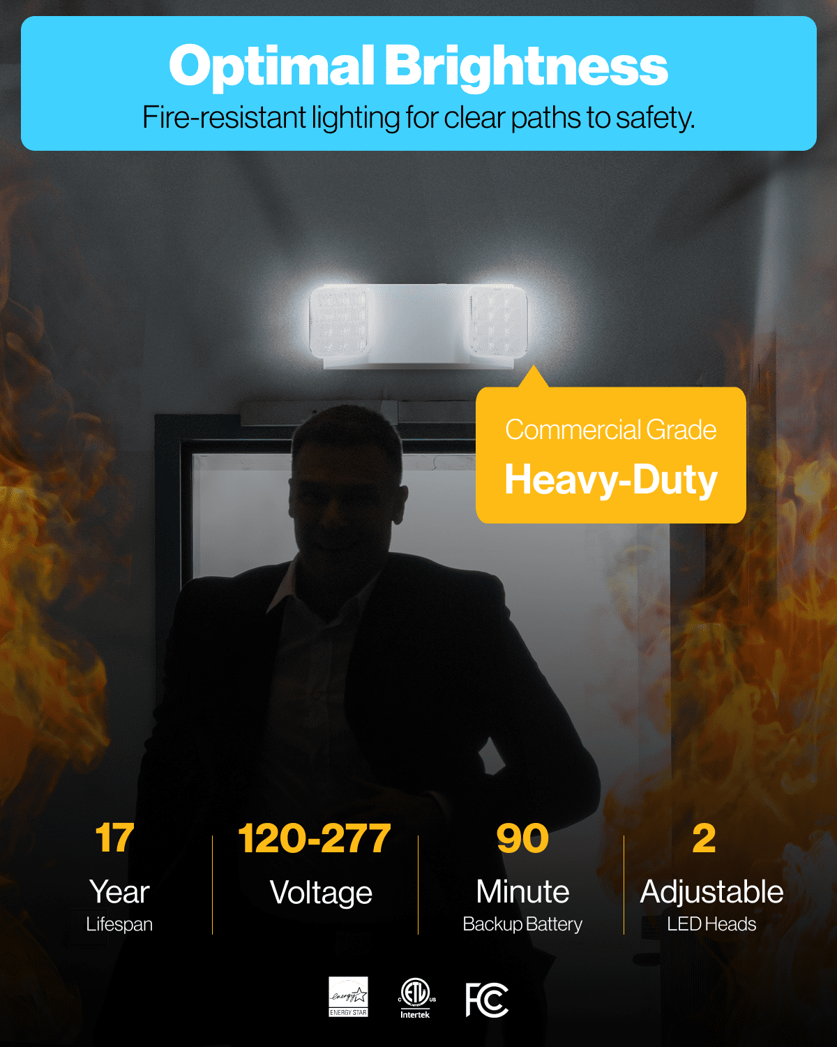 Sunco LED Emergency Lights, Commercial Lighting for Business, Power Outages, Offices, With Backup Battery (90 Minutes), Wall Mount, Hard Wired, 120-277V, Fire Resistant (94V-0) UL.