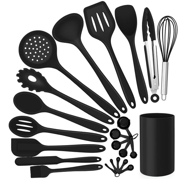 Juego de utensilios de cocina E-far 23 piezas de silicona negra con soporte