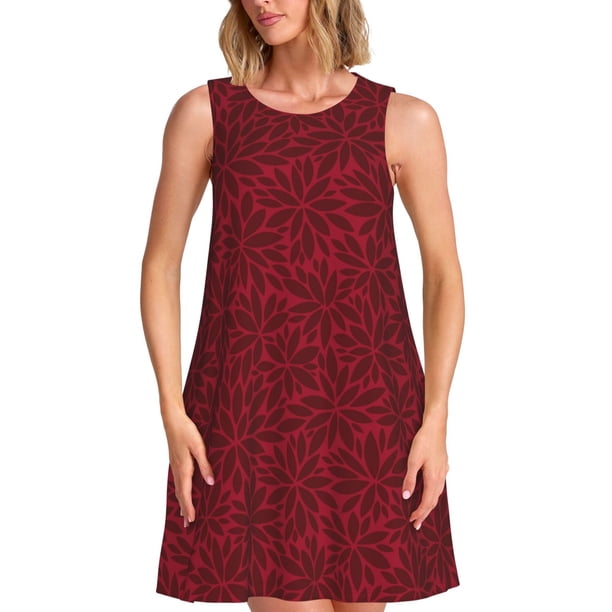 Fotbe Burgundy Floral Vestido de Verano sin Mangas para Mujer – Vestido Midi Línea A, Estilo Camiseta Floral, Vestido Playero Casual y Fluido