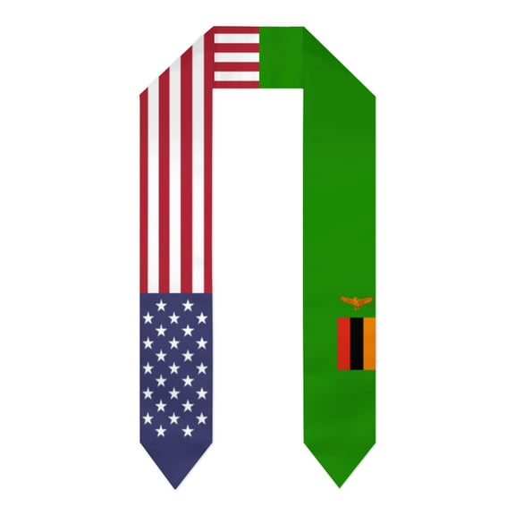 Zambia & USA United States Flag Shawl Sash Stole Graduation Shawls Wraps Scraf For International Study