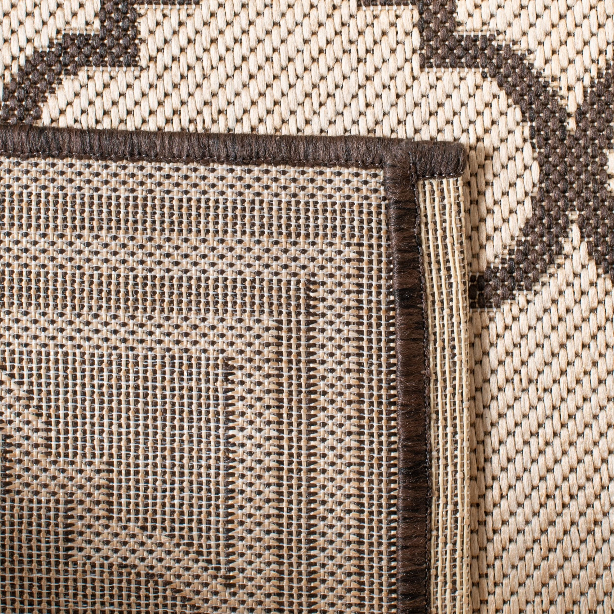 SAFAVIEH Beach House Richard Geometric Indoor/Outdoor Area Rug, Creme/Brown, 6'7" x 6'7" Square