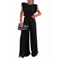 thumbnail image 2 of Lounge Sets for Women Two Piece Outfits Knit Cap Sleeve Tops Wide Leg Pleated Pants Black L, 2 of 7