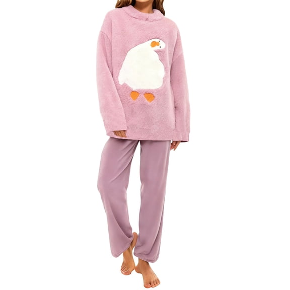 WCJM Outfits for Women 2026 Women's Winter Coral Fleece Pajama Set Thickened Flannel Fabric for Maximum Warmth Soft Cozy Loungewear Sleepwear for Cold Nights Two-Piece Set Women Pajama Sets
