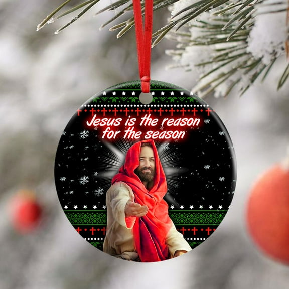 Ceramic Christmas Trees Ornaments, Christmas Tree Decoration, Jesus Is The Reason For The Season , Christmas Gifts, Decorative Hanging Ornaments - Circle, 1 Pcs