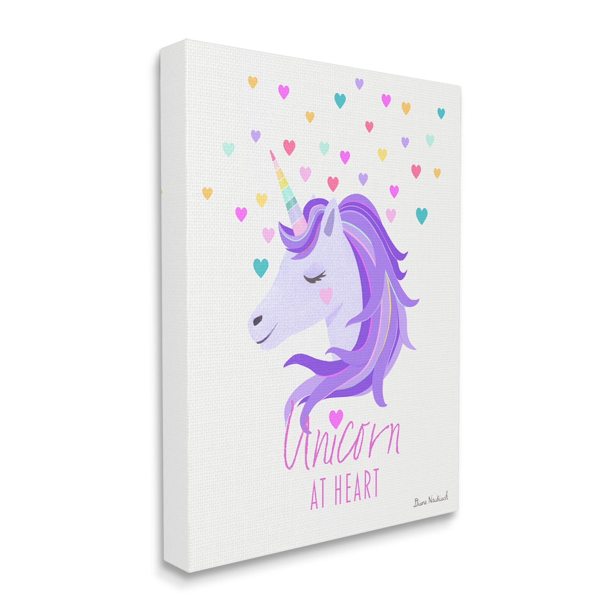 Stupell Industries Unicorn At Heart Phrase Pastel Purple Hearts Pattern Graphic Art Gallery Wrapped Canvas Print Wall Art, Design by Diane Neukirch