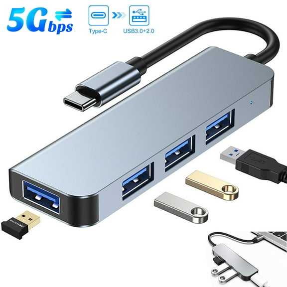 USB C to USB Hub 4 Ports , Aluminum USB-C [Thunderbolt 3] to USB 3.0、2.0 Hub ,USB 3.0、2.0 Hub for MacBook Pro, Air, iPad Pro, Samsung Note 10 S9